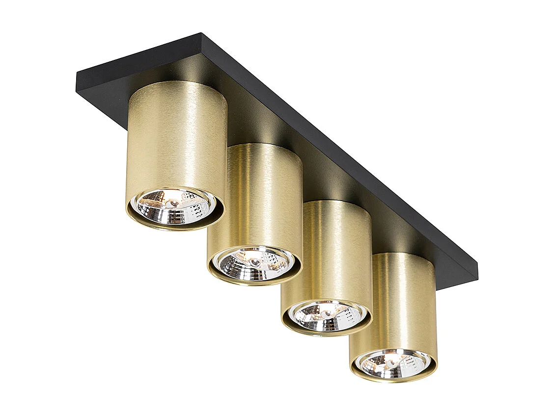 Spot de plafond moderne noir et doré 4 lumières - Tubo