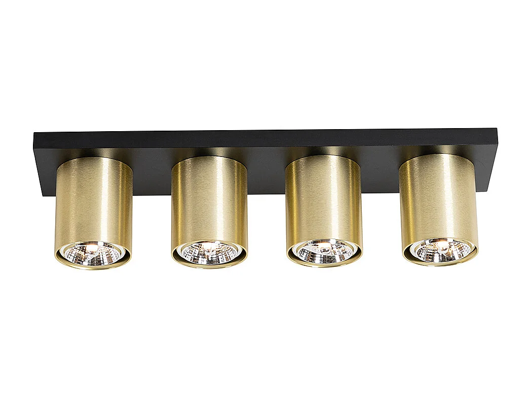 Spot de plafond moderne noir avec or 4 lumières - Tubo