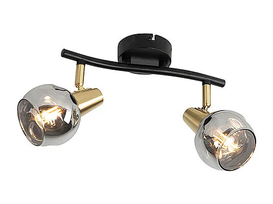Plafonnier Art Déco noir avec verre fumé 2 lumières - Vidro