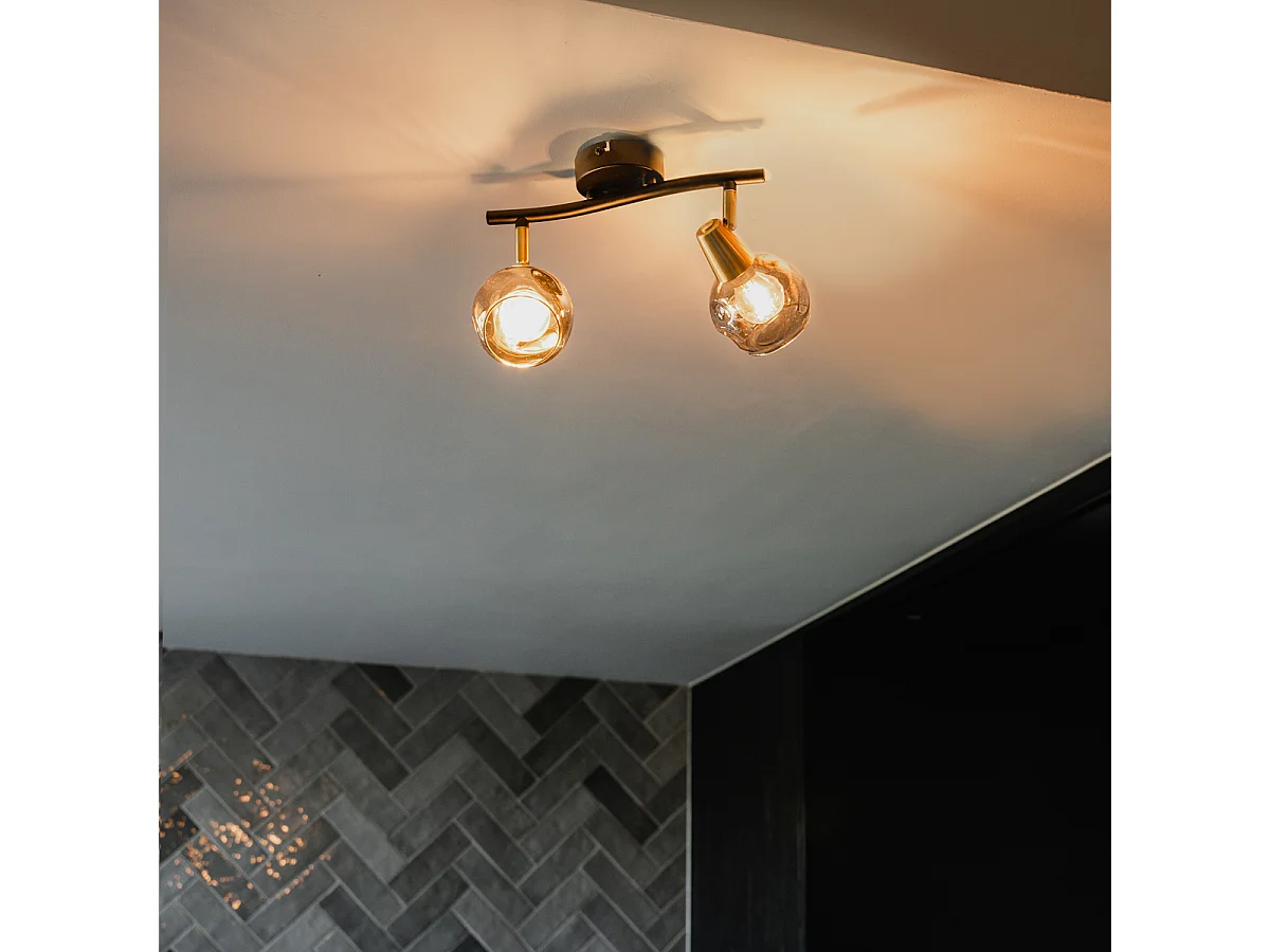 Plafonnier Art Déco noir avec verre fumé 2 lumières - Vidro