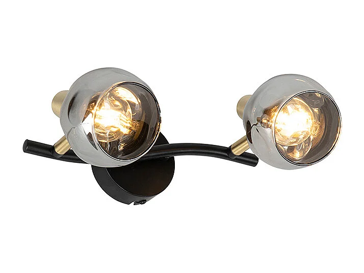 Plafonnier Art Déco noir avec verre fumé 2 lumières - Vidro