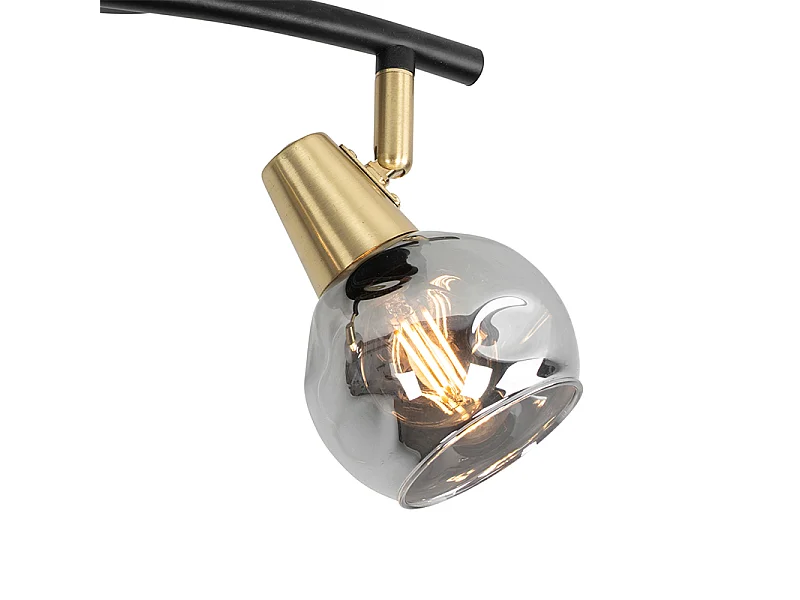 Plafonnier noir avec laiton et verre fumé 2 lumières - Vidro