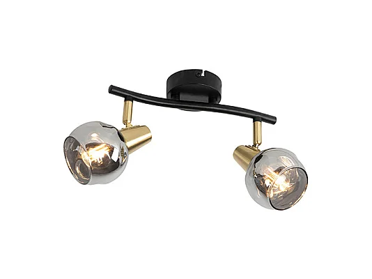 Plafonnier Art Déco noir avec verre fumé 2 lumières - Vidro