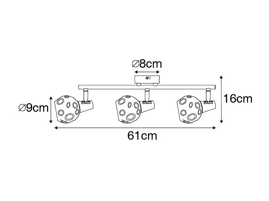 Plafonnier doré 56 cm avec verre fumé 3 lumières - Vidro