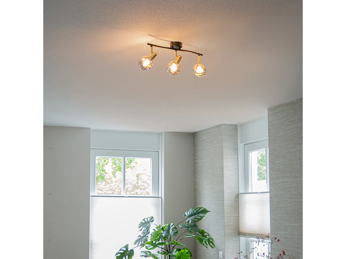 Plafonnier doré 56 cm avec verre fumé 3 lumières - Vidro