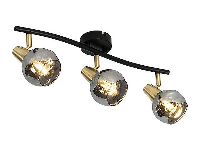 Plafonnier doré 56 cm avec verre fumé 3 lumières - Vidro