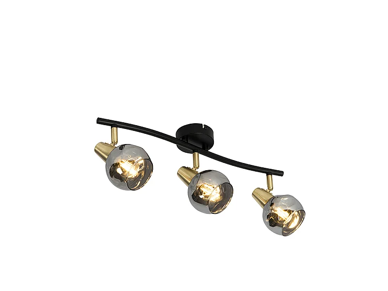 Plafonnier doré 56 cm avec verre fumé 3 lumières - Vidro