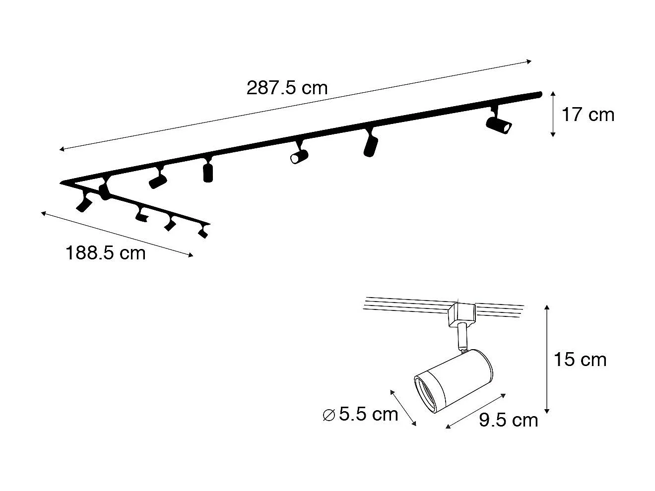 Système d'éclairage sur rail monophasé intelligent avec 10 spots blancs avec Wifi GU10 - Iconic Jeana