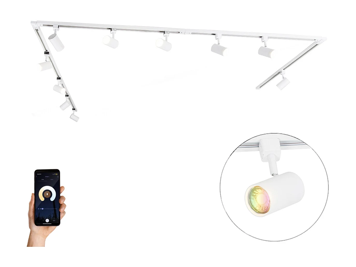 Système d'éclairage sur rail monophasé intelligent avec 10 spots blancs avec Wifi GU10 - Iconic Jeana
