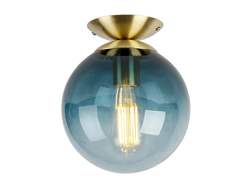 Plafonnier Art deco avec abat-jour en verre bleu profond - Pallon