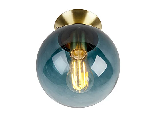 Plafonnier Art déco en laiton avec verre bleu océan - Pallon