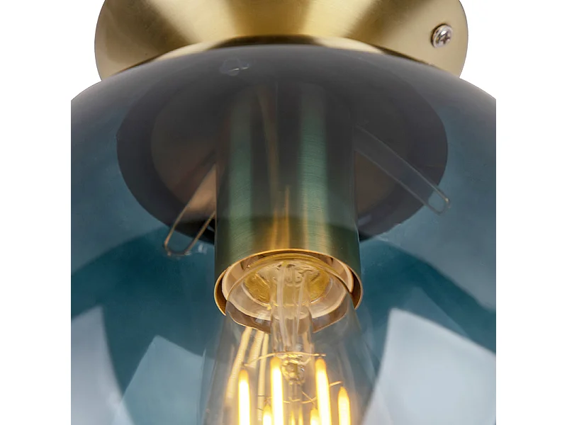 Plafonnier Art déco en laiton avec verre bleu océan - Pallon