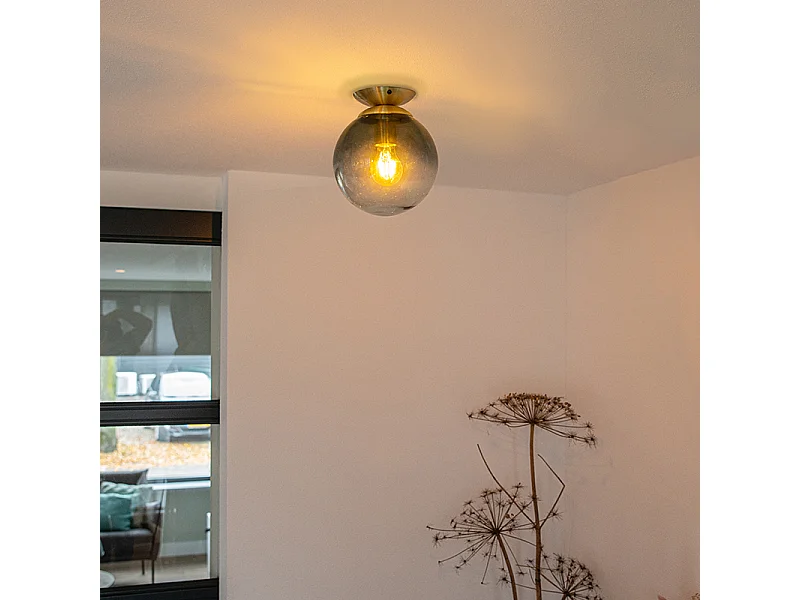 Plafonnier Art déco en laiton avec verre bleu océan - Pallon