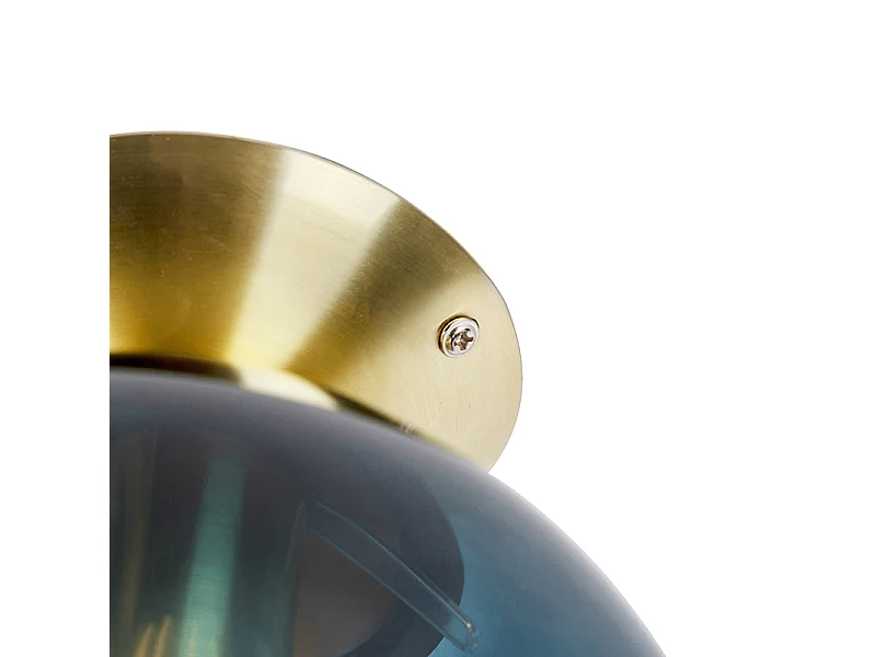 Plafonnier Art déco en laiton avec verre bleu océan - Pallon