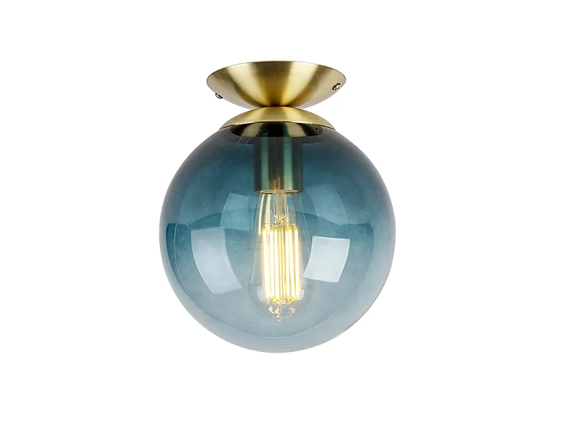 Plafonnier Art déco en laiton avec verre bleu océan - Pallon