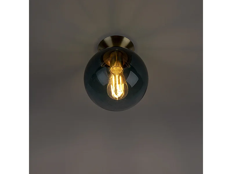 Plafonnier Art déco en laiton avec verre bleu océan - Pallon