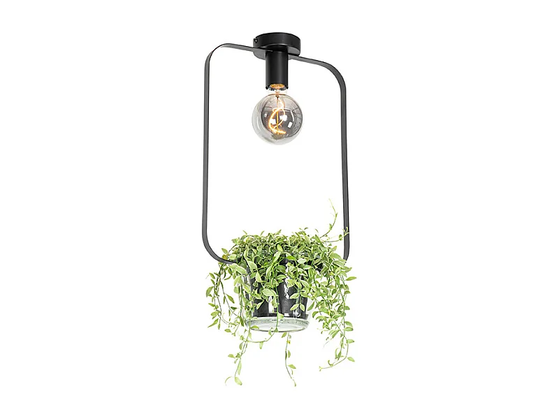 Plafonnier moderne noir avec verre rectangulaire - Roslini