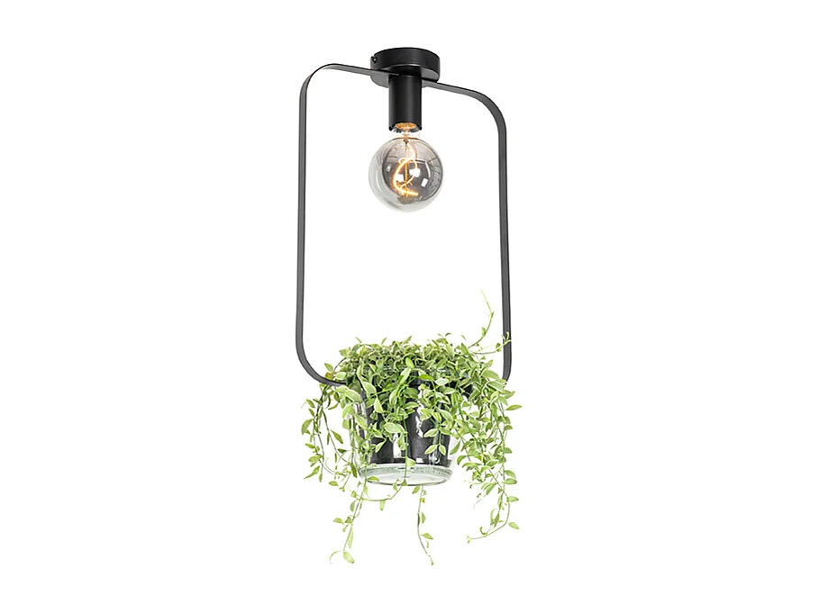 Plafonnier moderne noir avec verre rectangulaire - Roslini