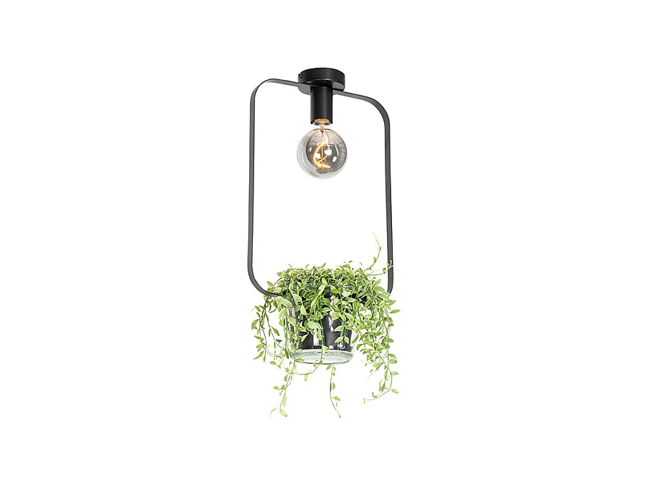 Plafonnier moderne rectangulaire noir avec verre - Roslini
