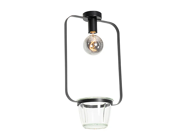 Plafonnier moderne noir avec verre rectangulaire - Roslini