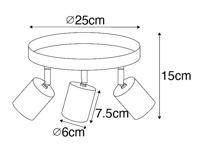Plafonnier moderne noir orientable rond 3 lumières - Java