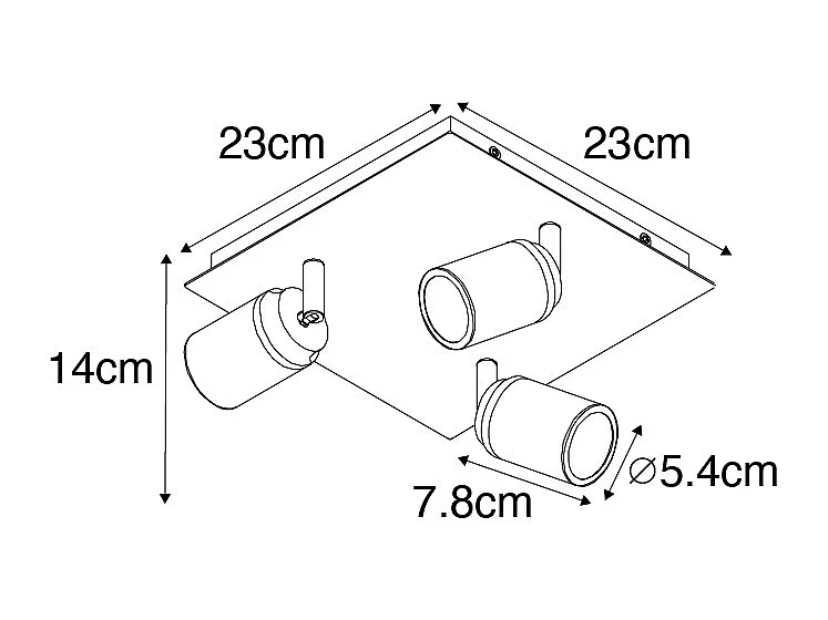 Spot de plafond moderne blanc carré 3 lumières IP44 - Ducha