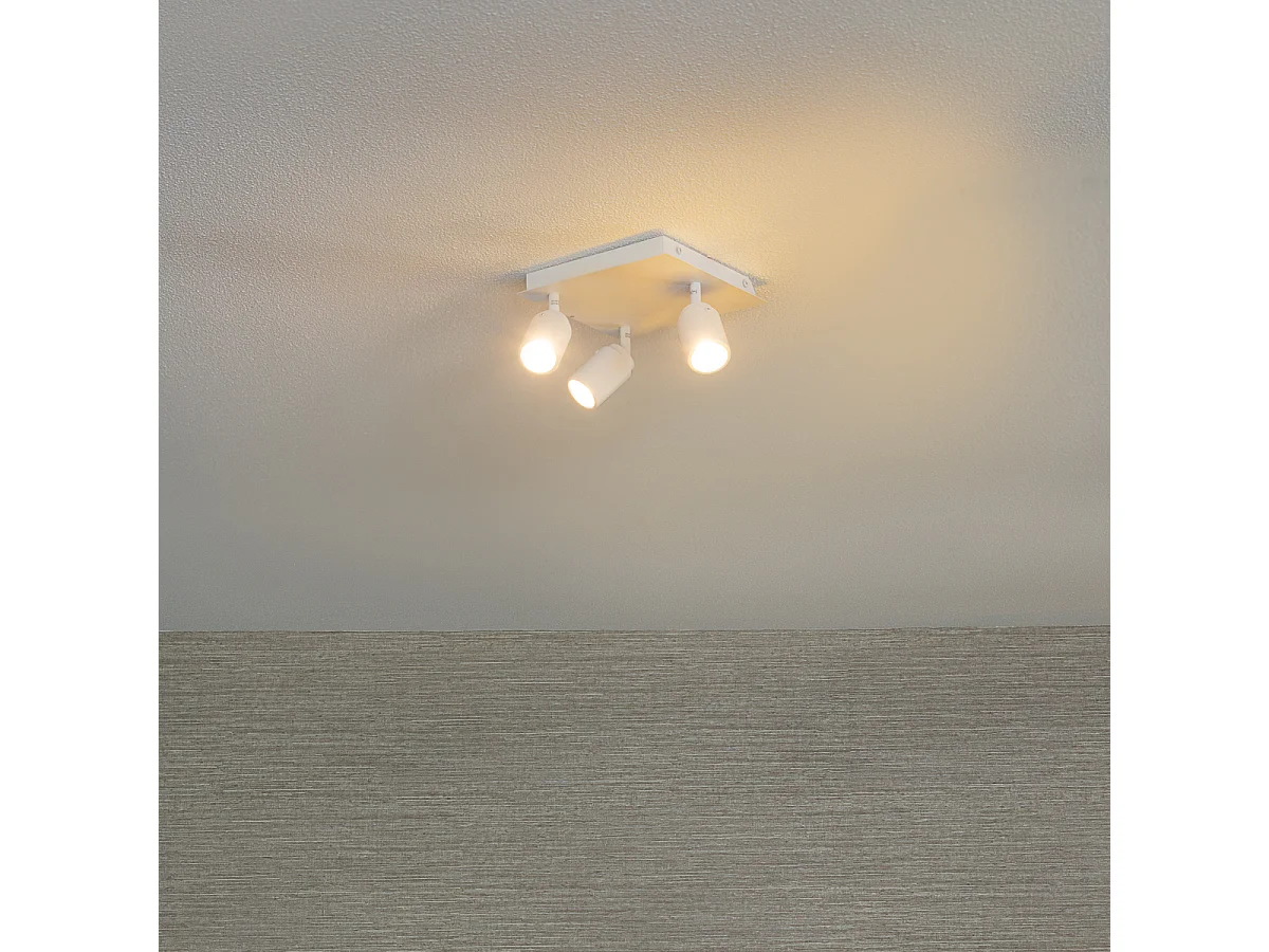 Spot de plafond moderne blanc carré 3 lumières IP44 - Ducha