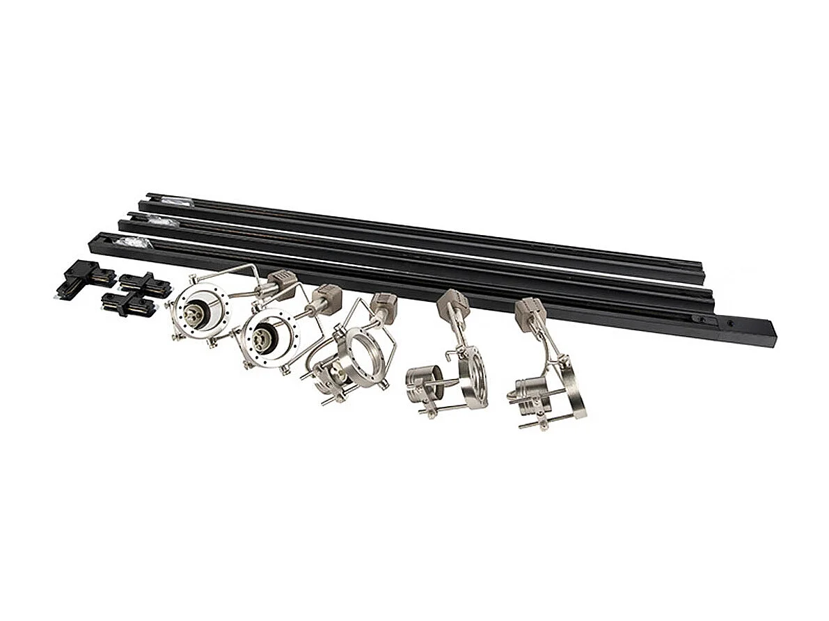 Système sur rail avec 5 spots monophasé noir avec acier - Suplux