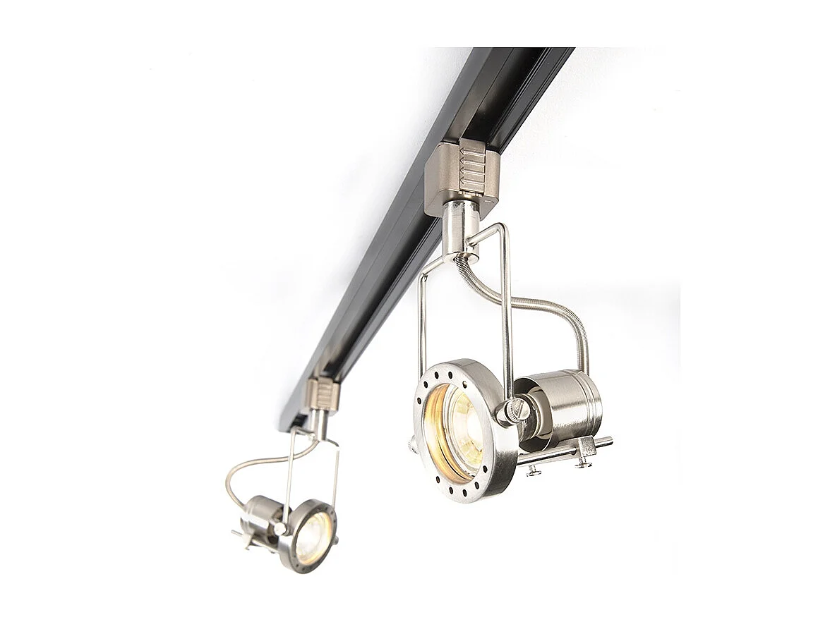 Système sur rail avec 5 spots monophasé noir avec acier - Suplux
