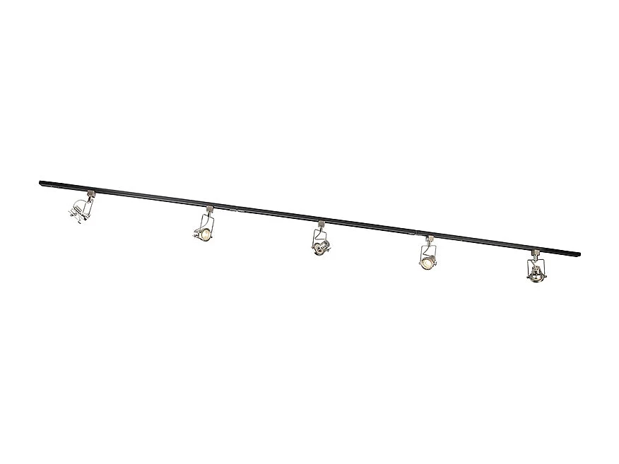 Système d'éclairage sur rail moderne avec 5 spots acier monophasé - Iconic Suplux