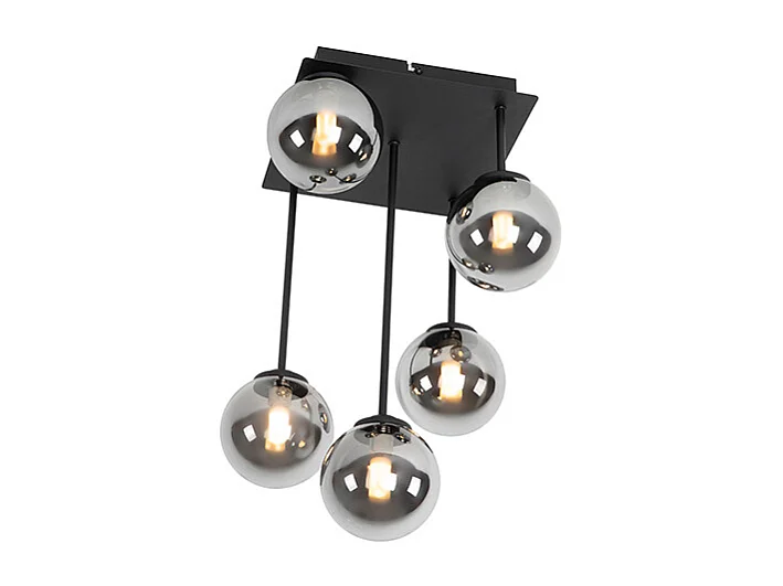 Plafonnier moderne noir à 5 lumières avec verre fumé - Athènes