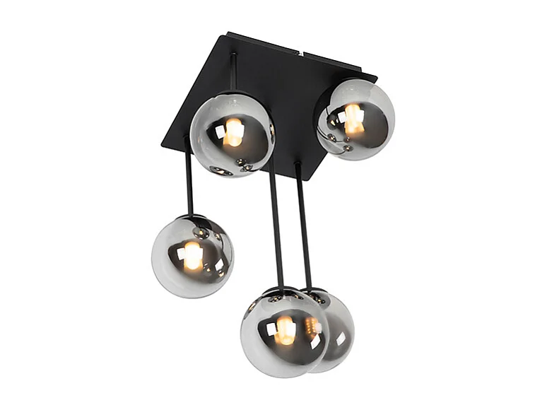 Plafonnier moderne noir à 5 lumières avec verre fumé - Athènes