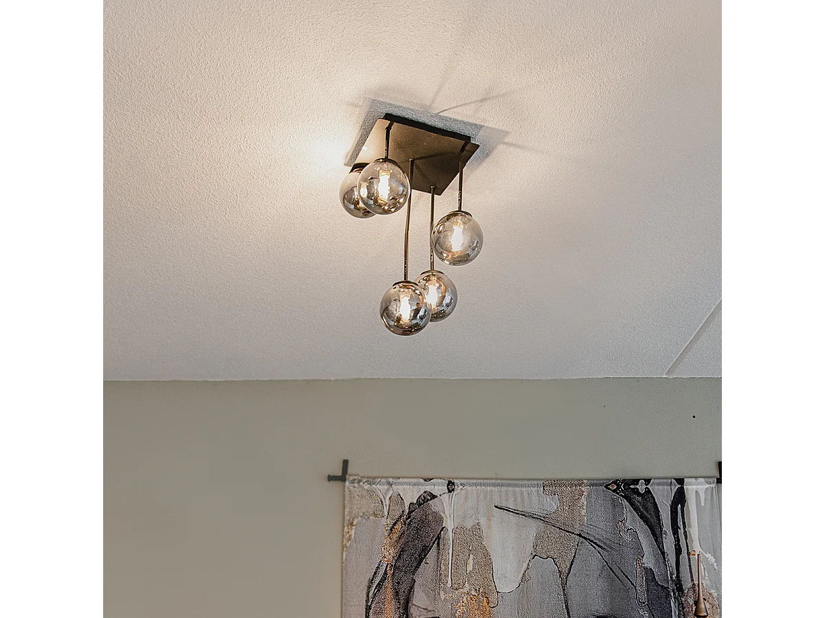 Plafonnier moderne noir 5 lumières avec verre fumé - Athènes