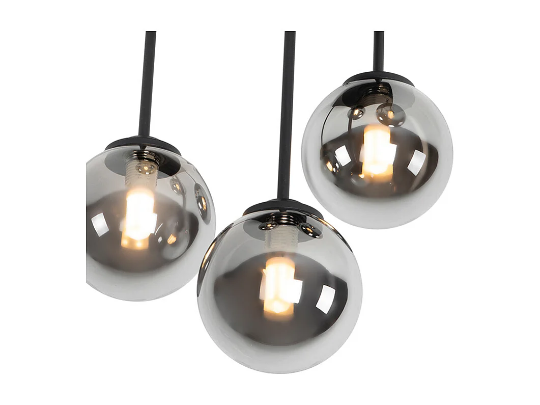 Plafonnier moderne noir 5 lumières avec verre fumé - Athènes