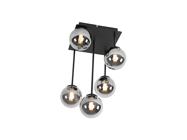 Plafonnier moderne noir à 5 lumières avec verre fumé - Athènes