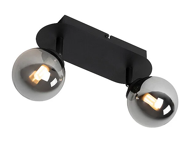 Spot moderne noir avec verre fumé 2 lumières - Athènes