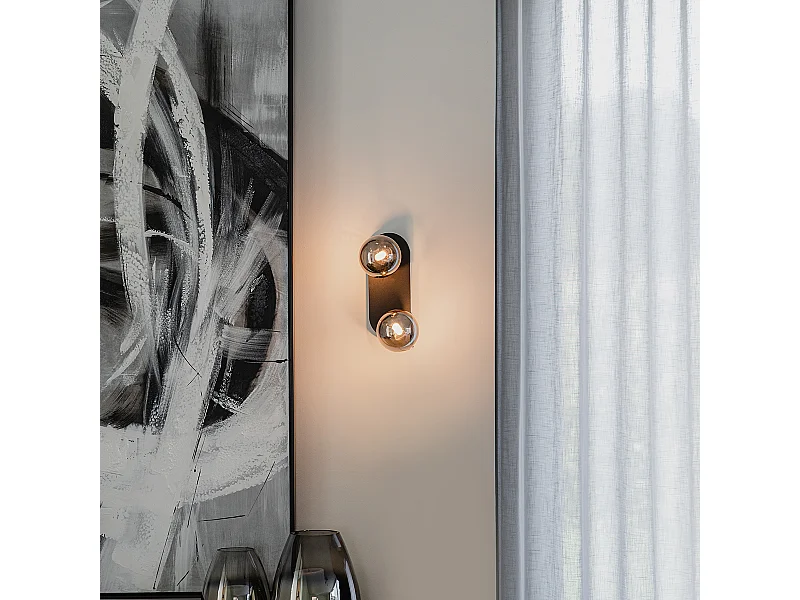 Spot moderne noir avec verre fumé 2 lumières - Athènes