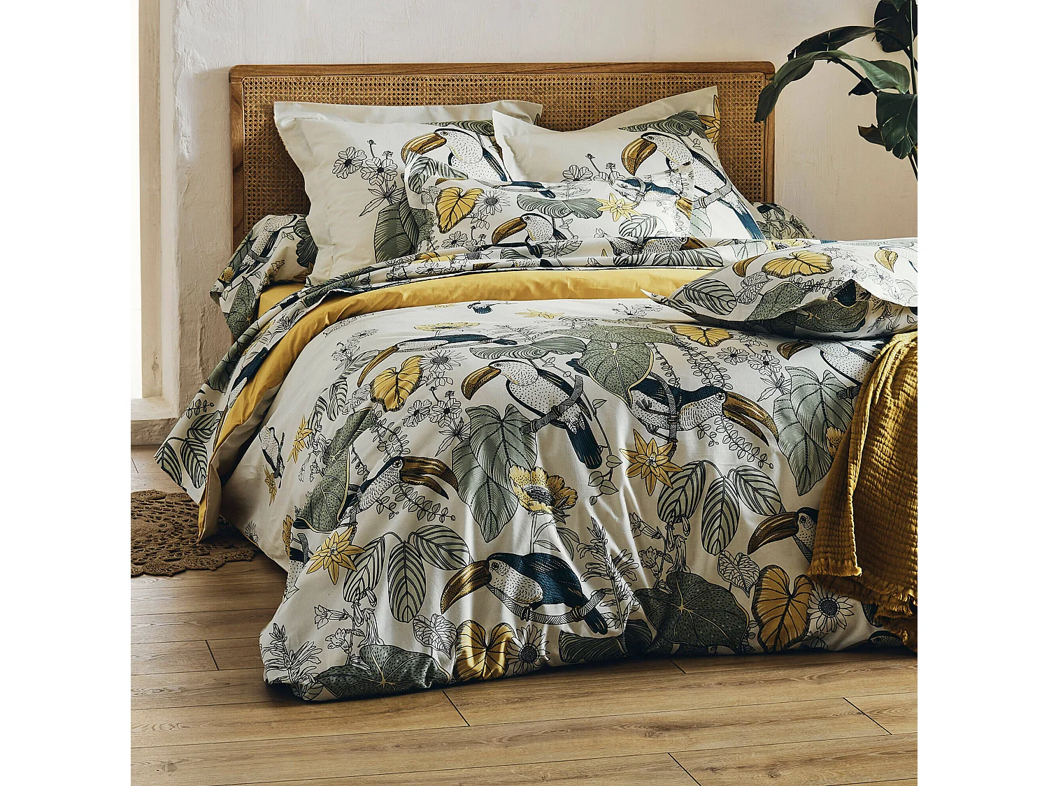 Parure de lit 280x240 cm 50x70 cm coton TOCO vert 3 pièces