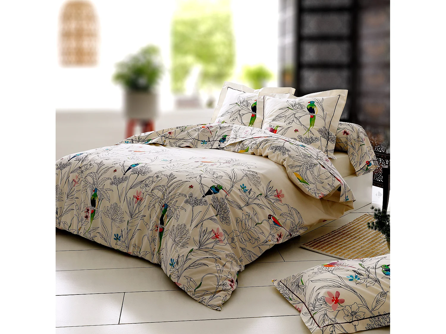Parure de lit 280x240 cm 50x70 cm en coton AMAZONIA ecru