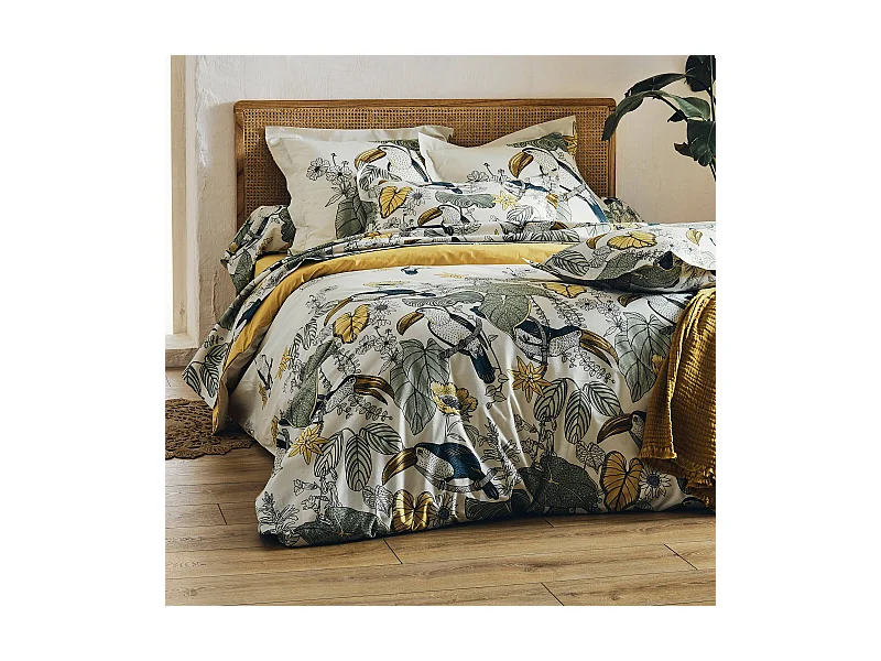 Parure de lit 140x200 cm 50x70 cm coton TOCO vert 2 pièces