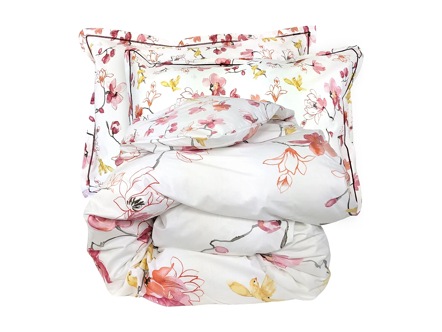 Parure de lit 280x240 cm 50x70 cm percale ELISA Rose 3 pièces