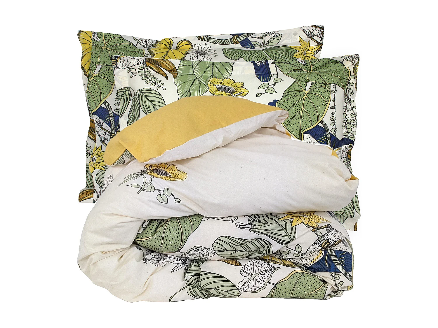 Parure de lit 300x240 cm 50x70 cm coton TOCO vert 3 pièces