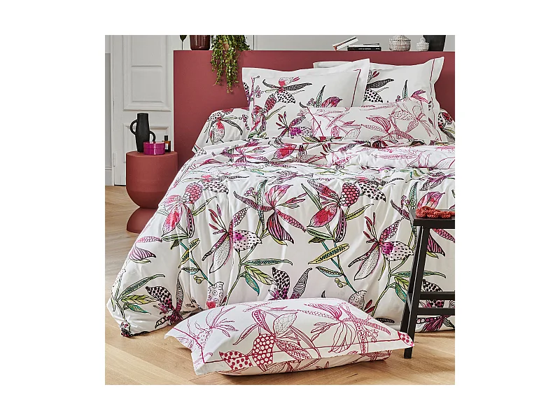 Parure de lit 140x200 cm 50x70 cm coton PÉNÉLOPE Rose 2 pièces