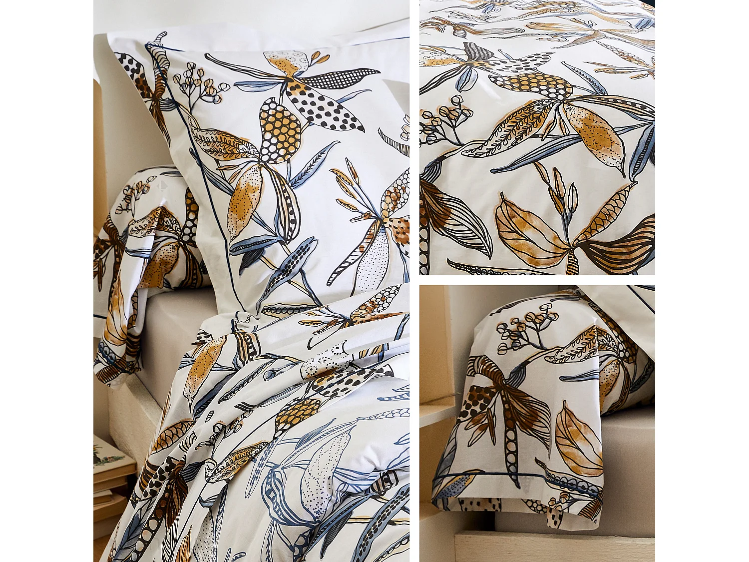 Parure de lit 200x200 cm 50x70 cm coton PÉNÉLOPE Beige Silice 3 pièces