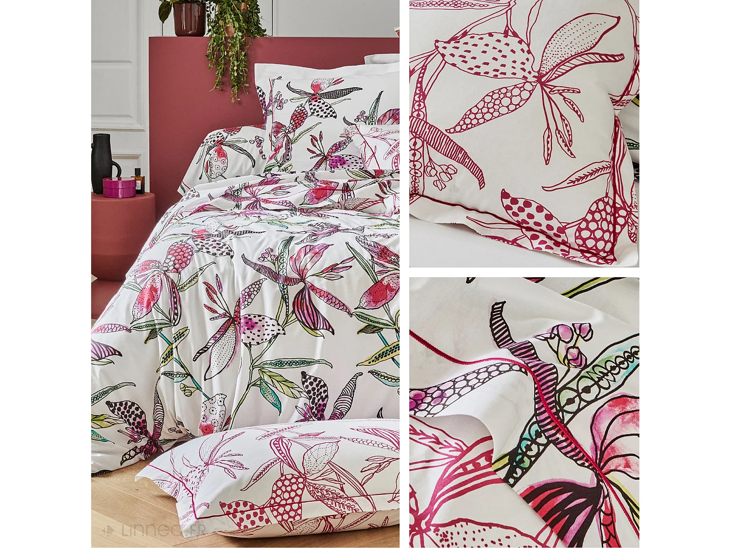 Parure de lit 200x200 cm 50x70 cm coton PÉNÉLOPE Rose 3 pièces