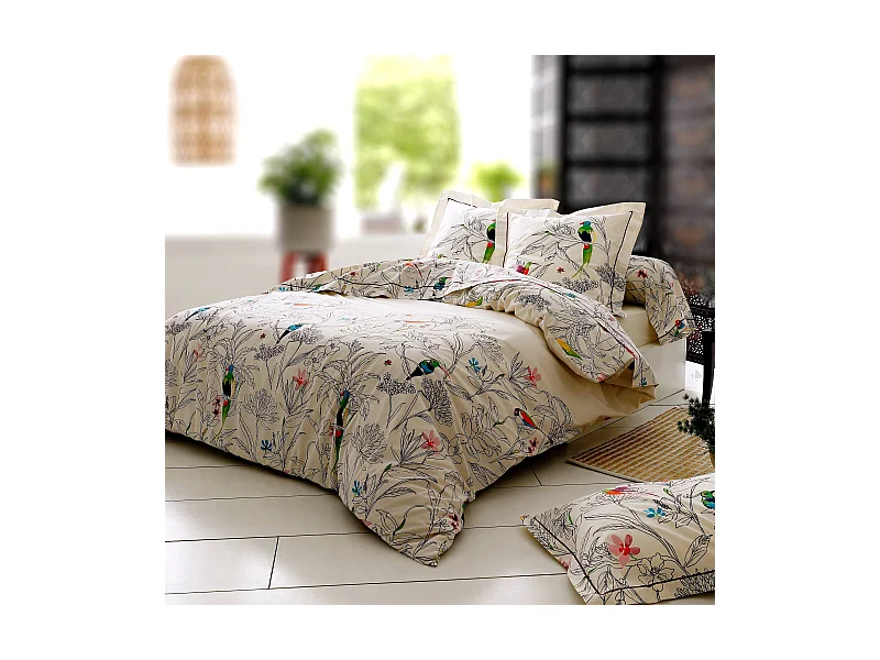 Parure de lit 140x200 cm 50x70 cm en coton AMAZONIA ecru