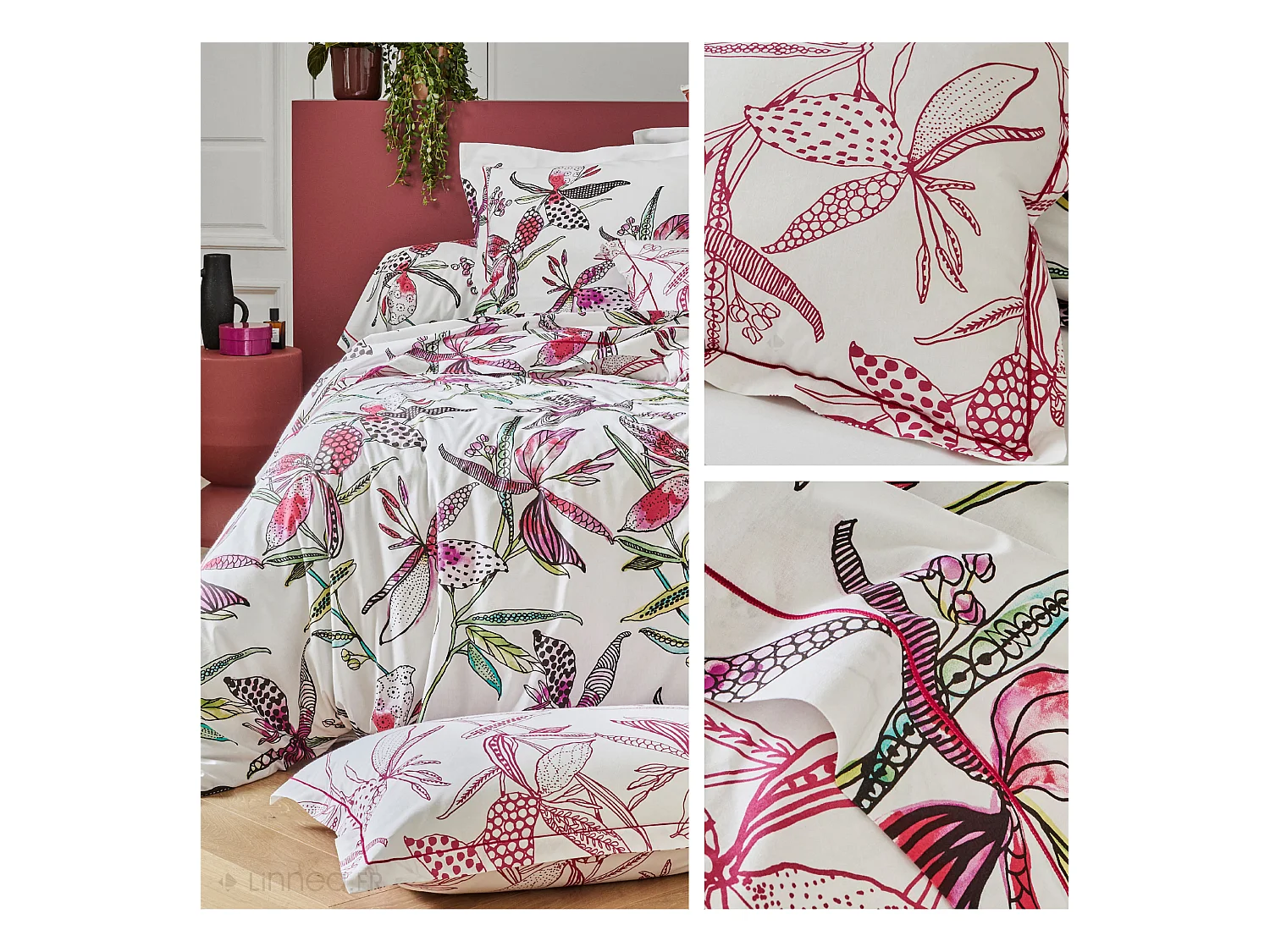 Parure de lit 280x240 cm 50x70 cm coton PÉNÉLOPE Rose 3 pièces