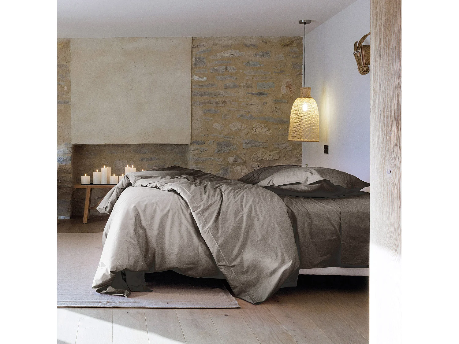 Drap housse uni 180x200 cm bonnet 40 cm percale de coton MANOIR gris Cendre