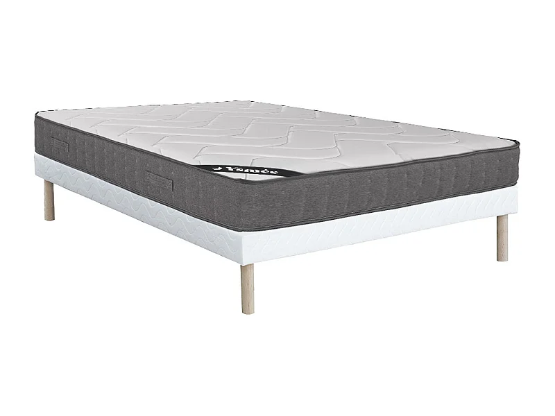 Set aus Bettgestell + Matratze - 140 x 190 cm - 5-Zonen-Taschenfederkern & Auflage aus Memory Schaum - Stärke 23 cm - BABYLONE von YSMÉE