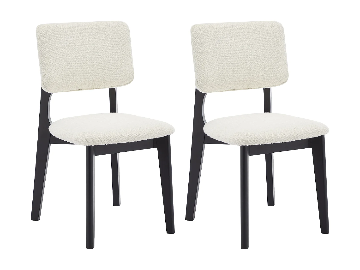 Lot de 2 chaises en tissu bouclette et bois d'hévéa - Blanc et Noir - JASMENA